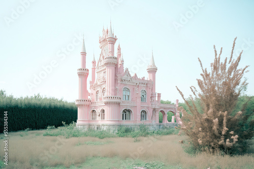 pink castle in spring,princess castle in the park,fairy tale castle