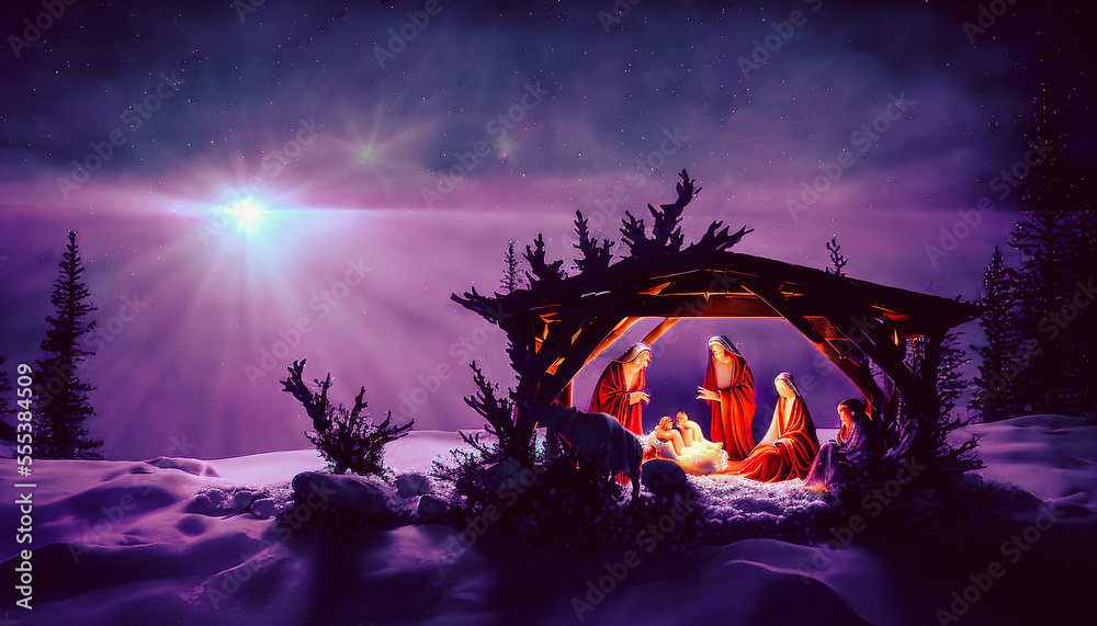 Artistic concept illustration of a Christmas Manger scene Stock