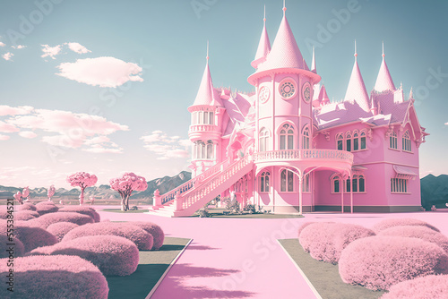 pink castle in spring,princess castle in the park,fairy tale castle photo
