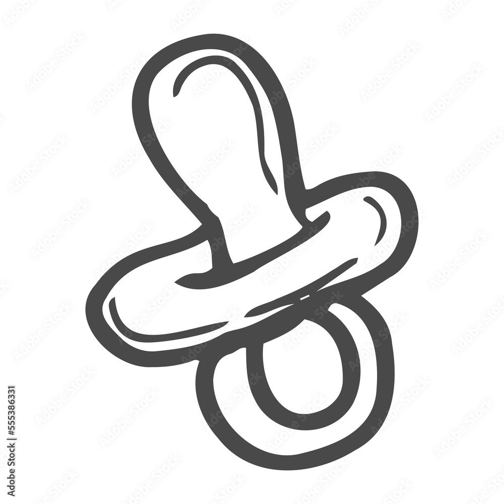 Hand drawn icon of baby pacifier dummy in doodle style isolated on white background. Hand drawn icon of baby pacifier dummy in doodle style isolated on white background.