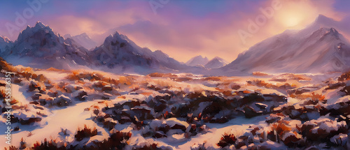 Painting of a beautiful wilderness mountain landscape, Generative AI