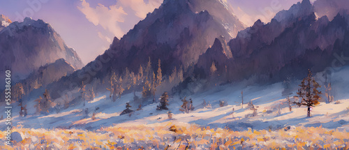 Painting of a beautiful wilderness mountain landscape, Generative AI © 4K_Heaven