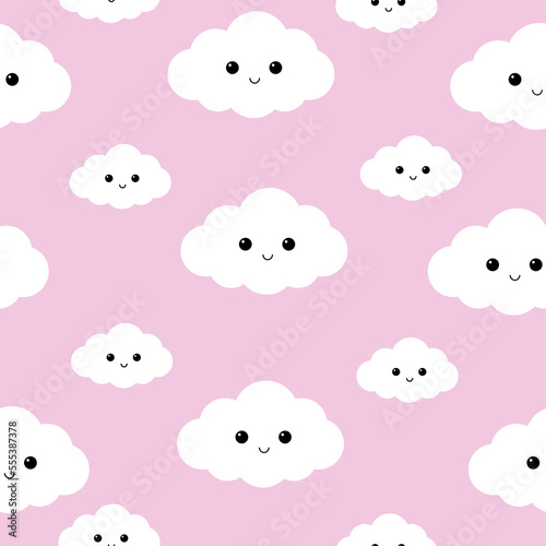 Seamless pattern with cute clouds on a pink background