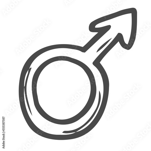 Hand drawn gender symbol. Sketch of male sign in doodle style.