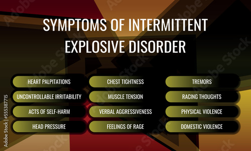 symptoms of Intermittent explosive disorder. Vector illustration for medical journal or brochure.