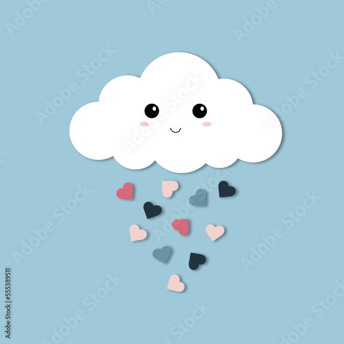 Cute cloud with hearts on a blue background