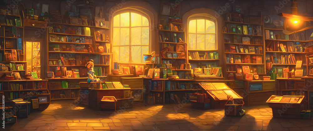 Beautiful magic fairy library interior, Generative AI
