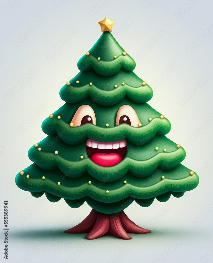 Christmas Tree Emoji. Generative AI Stock Illustration