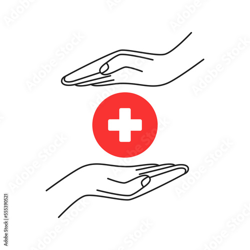 two thin line hand with red circle and cross