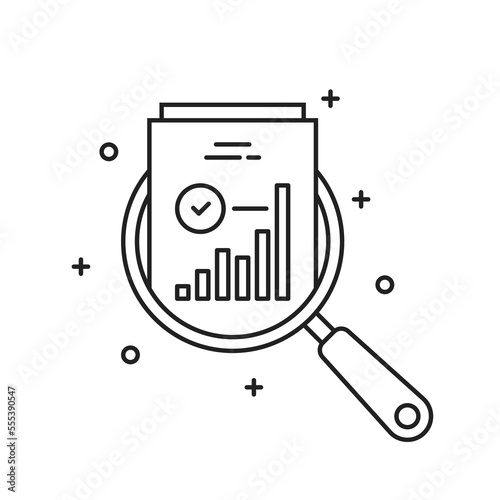 increase income icon with thin line magnifier and doc