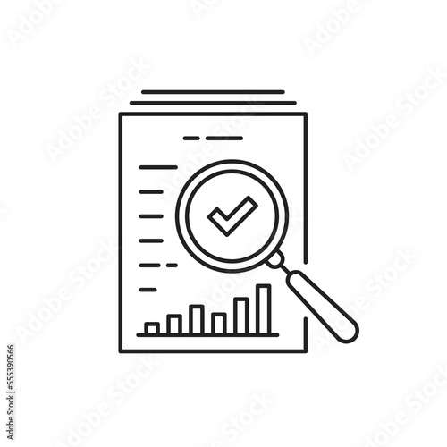 thin line document inspection icon with magnifier