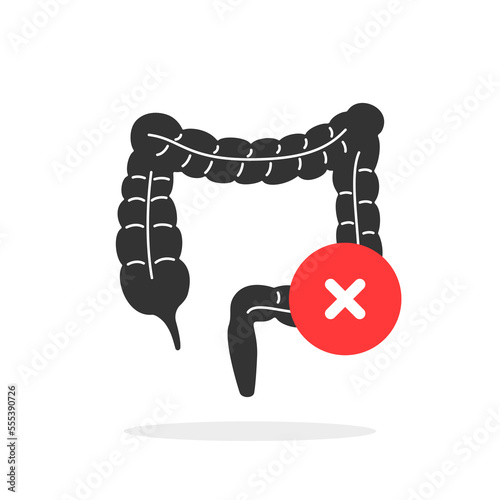 black intestinal tract icon with red circle with cross