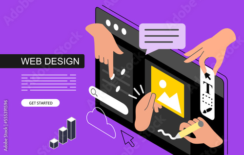 Web page Isometric Concept. Use for web page, banner, infographics. Flat illustration editable line. Ui UX design