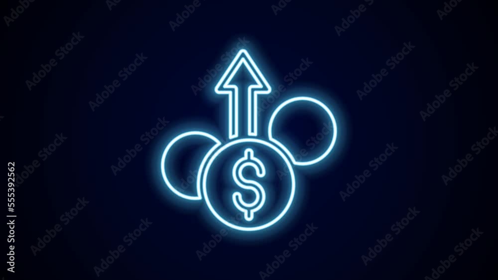 Glowing neon line Financial growth dollar coin icon isolated on black background. Increasing revenue. 4K Video motion graphic animation Glowing neon line Financial growth dollar coin icon isolated on black background. Increasing revenue. 4K Video motion graphic animation