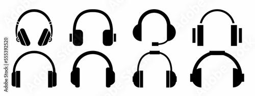 Flat style headphone icon illustration set. Stock vector collection.