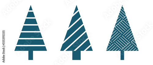 Set of christmas trees in minimal flat style. Vector illustration isolated on white background.