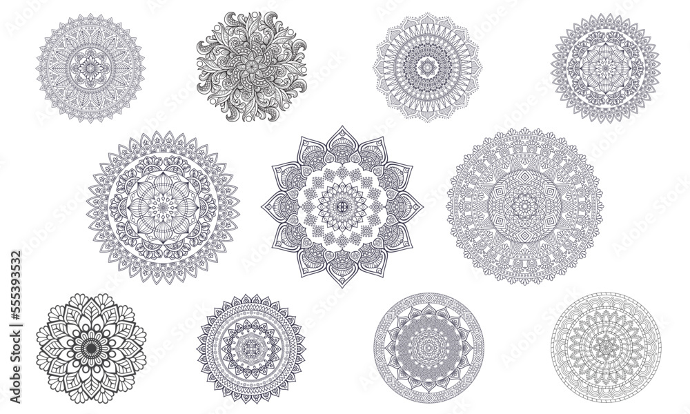 Mandala design for coloring page bundle package. Mandala vector design