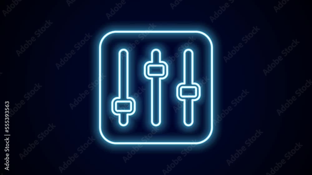 Glowing neon line Sound mixer controller icon isolated on black background. Dj equipment slider buttons. Mixing console. 4K Video motion graphic animation Glowing neon line Sound mixer controller icon isolated on black background. Dj equipment slider buttons. Mixing console. 4K Video motion graphic animation