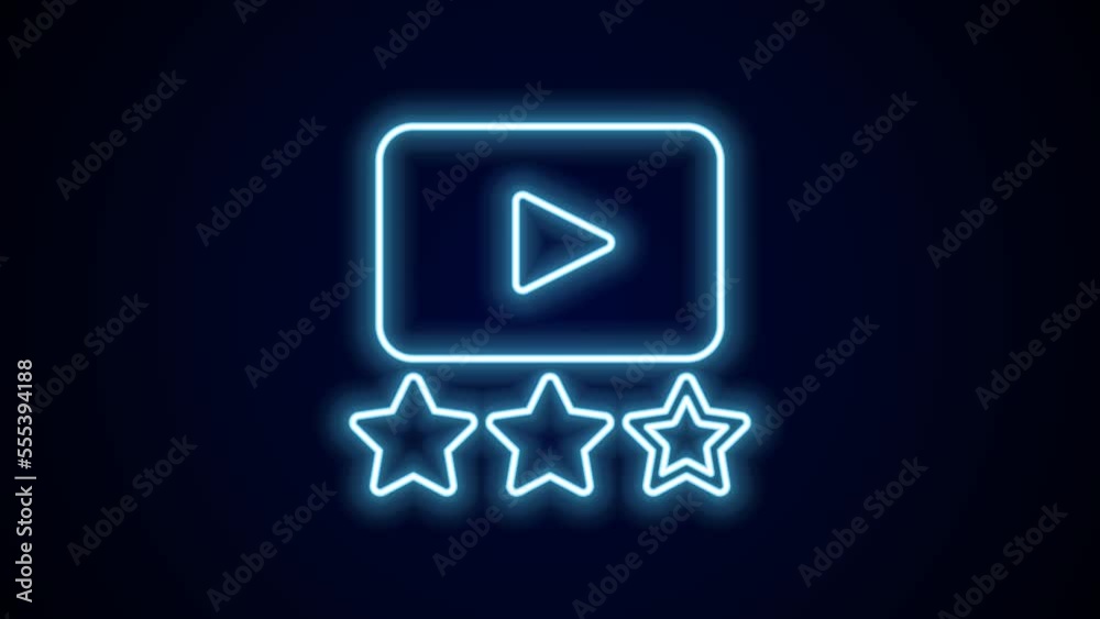 Glowing neon line Film or movie cinematography rating or review icon isolated on black background. 4K Video motion graphic animation Glowing neon line Film or movie cinematography rating or review icon isolated on black background. 4K Video motion graphic animation