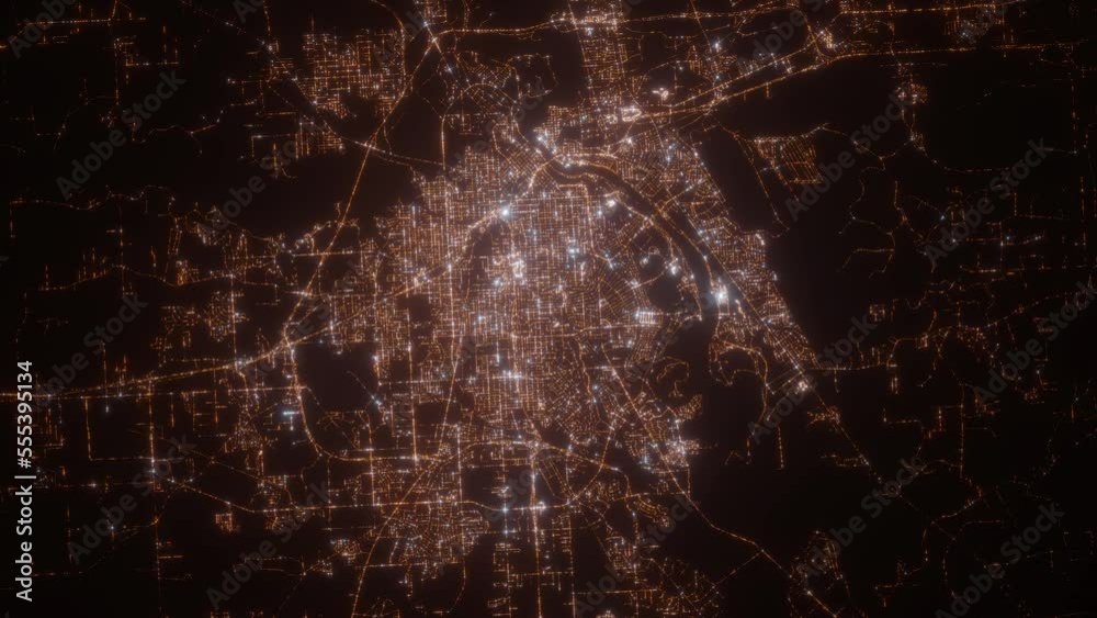 Shreveport (Louisiana, USA) aerial view at night. Top view on modern city with glow effect. Camera is zooming out, rotating counterclockwise Shreveport (Louisiana, USA) aerial view at night. Top view on modern city with glow effect. Camera is zooming out, rotating counterclockwise