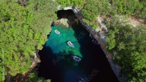 Famous Melissani lake on Kefalonia island, Karavomylos, Greece. photo