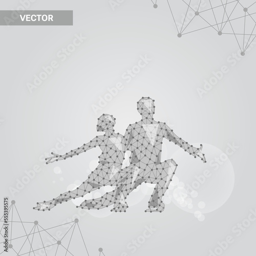 Winter sports - Pair Figure Skating on gray background  connecting dots and lines. Light connection structure. Low poly winter sport vector background.