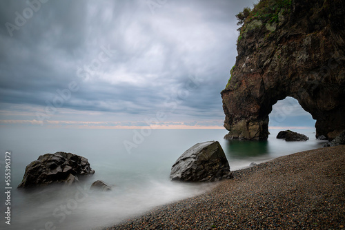 perforated stone formed on the beach. giresun, karaburun