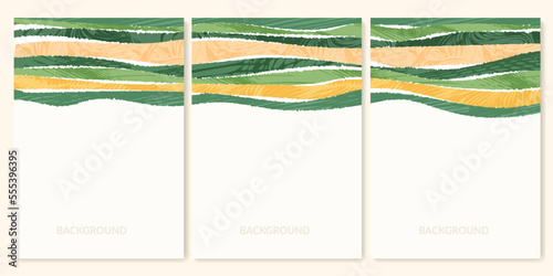 Patchwork collage abstract background vector illustration. Pattern with textured pieces, organic shape with scribble. Set of a4 vertical poster, contemporary backdrop collection, book cover decor