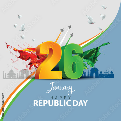 happy republic day India. 3d letter with Indian flag. abstract vector illustration design