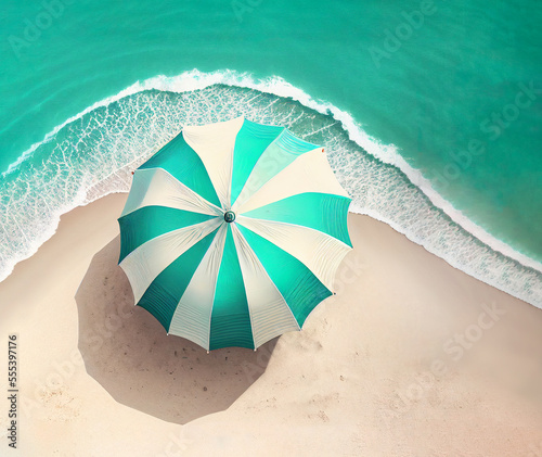 sun umbrella in the beach. Summer and Vacation concept. Generative AI