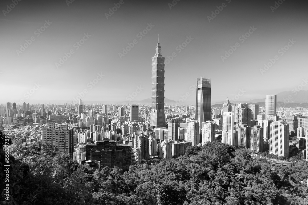 Taipei City. Taipei skyline black and white.