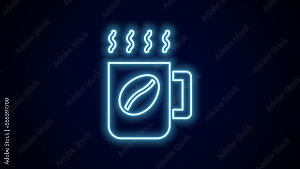 Glowing neon line Coffee cup icon isolated on black background. Tea cup. Hot drink coffee. 4K Video motion graphic animation Glowing neon line Coffee cup icon isolated on black background. Tea cup. Hot drink coffee. 4K Video motion graphic animation