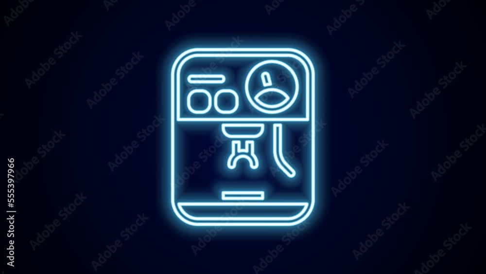 Glowing neon line Coffee machine icon isolated on black background. 4K Video motion graphic animation Glowing neon line Coffee machine icon isolated on black background. 4K Video motion graphic animation