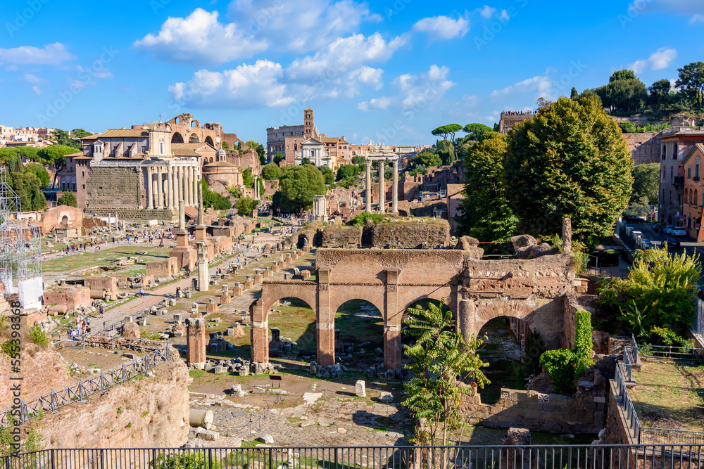Ruins of Roman Forum in center of Rome, Italy