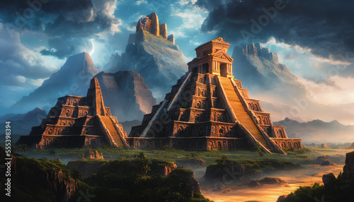 Ancient temple in the dramatic landscape. Generative AI