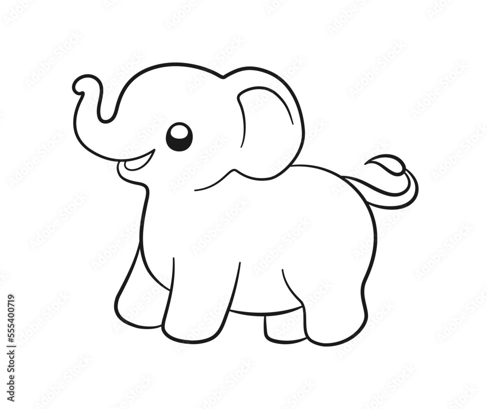 Cute baby elephant cartoon outline illustration. Easy animal coloring book page activity for kids Cute baby elephant cartoon outline illustration. Easy animal coloring book page activity for kids