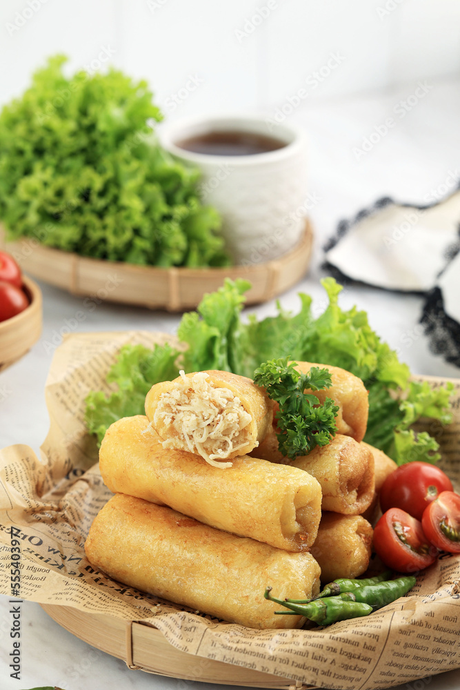 Sosis Solo or Fried Egg Crepe with Minced Chicken Filling. Sosis Solo or Fried Egg Crepe with Minced Chicken Filling.