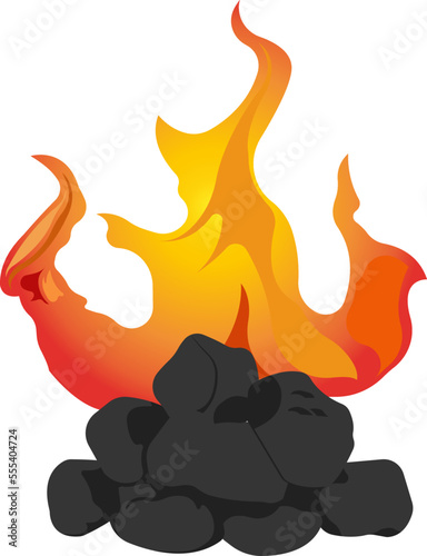 Bonfire on coals. Fireside heating. Vector illustration.