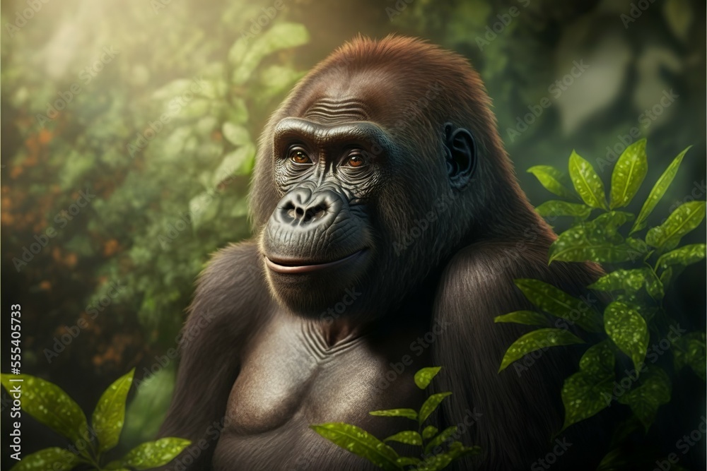 Happy gorilla in the jungle, Generative AI