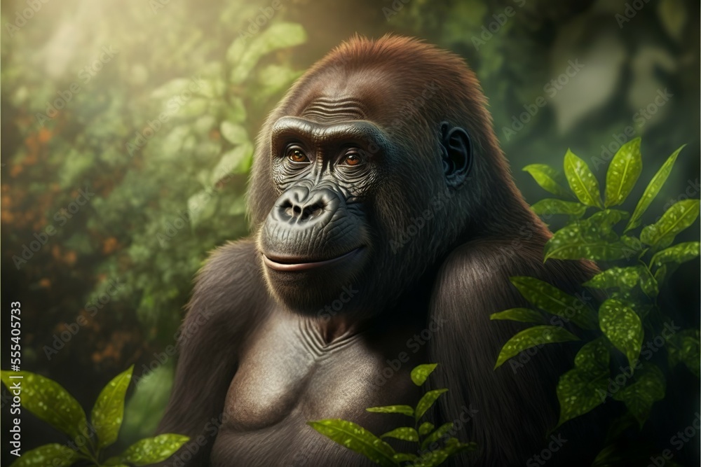 Obraz premium Happy gorilla in the jungle, Generative AI