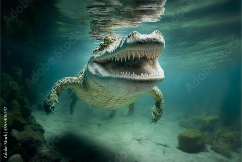 Happy crocodile underwater  Generative AI
