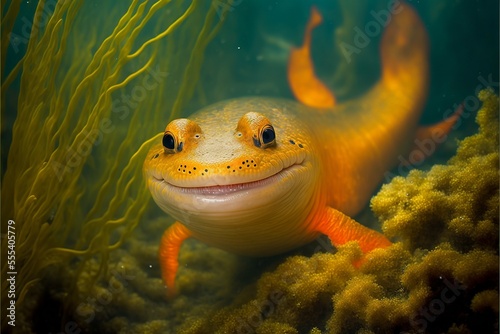 Fotografia Happy newt underwater, Generative AI