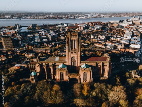 Liverpool Cathedral in Liverpool, England by Drone