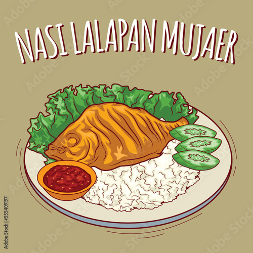 Nasi lalapan mujair illustration Indonesian food with cartoon style photo