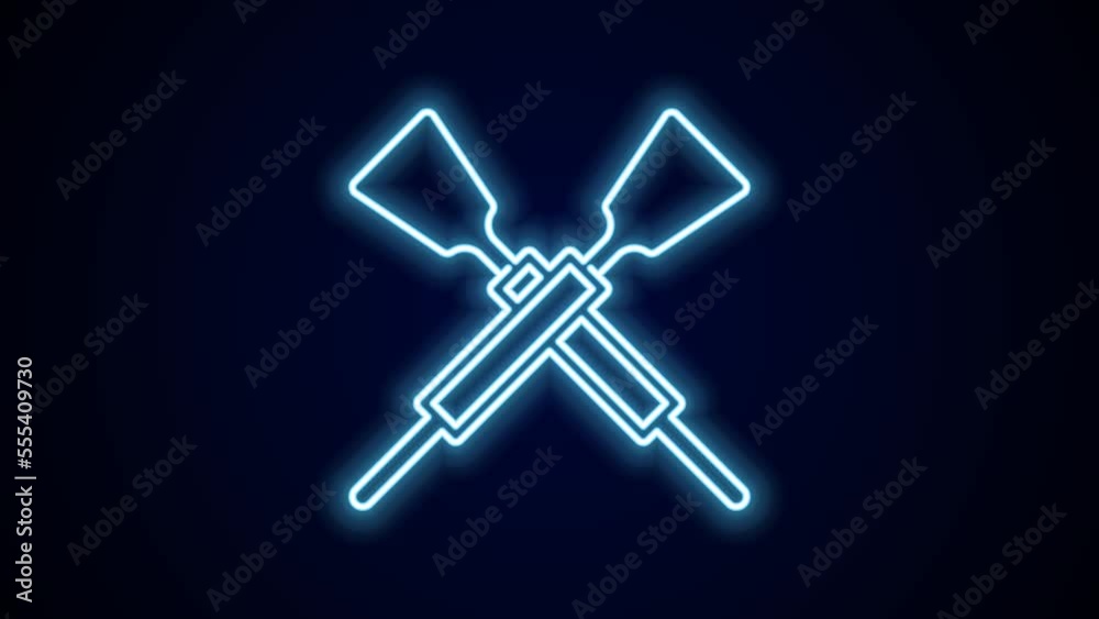 Glowing neon line Crossed oars or paddles boat icon isolated on black background. 4K Video motion graphic animation Glowing neon line Crossed oars or paddles boat icon isolated on black background. 4K Video motion graphic animation