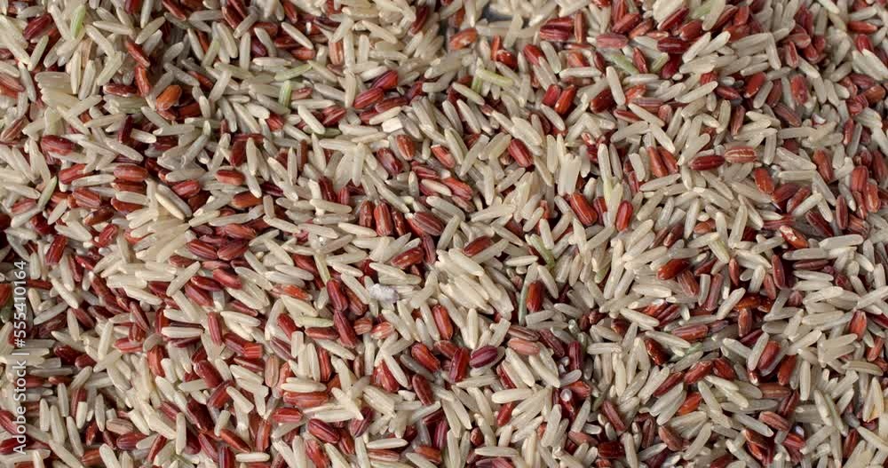 Video of mixing then taking a measure of organic Himalayan red rice with long grain brown rice with a spoon. Video of mixing then taking a measure of organic Himalayan red rice with long grain brown rice with a spoon.