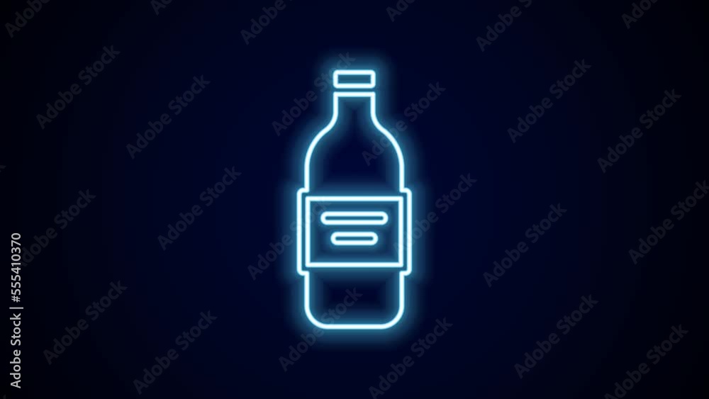 Glowing neon line Glass bottle of vodka icon isolated on black background. 4K Video motion graphic animation Glowing neon line Glass bottle of vodka icon isolated on black background. 4K Video motion graphic animation