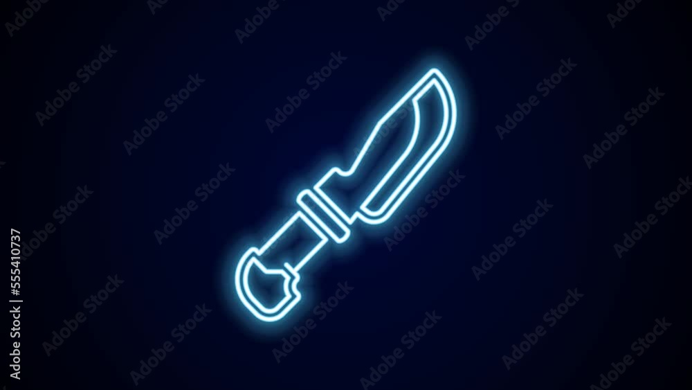 Glowing neon line Knife icon isolated on black background. Cutlery symbol. 4K Video motion graphic animation Glowing neon line Knife icon isolated on black background. Cutlery symbol. 4K Video motion graphic animation