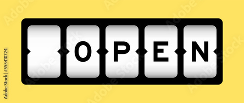 Black color in word open on slot banner with yellow color background