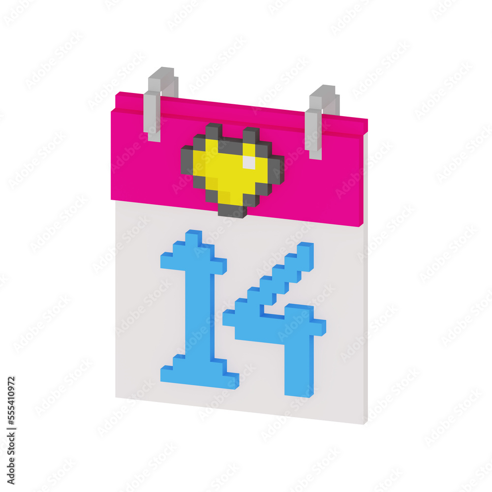 Obraz premium 14 February Calendar 3D Design Voxel Valentine